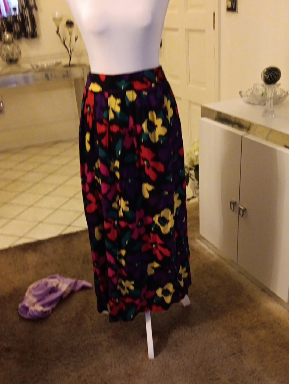 Bold Floral Black Maxi Skirt with Multicolor Blooms
